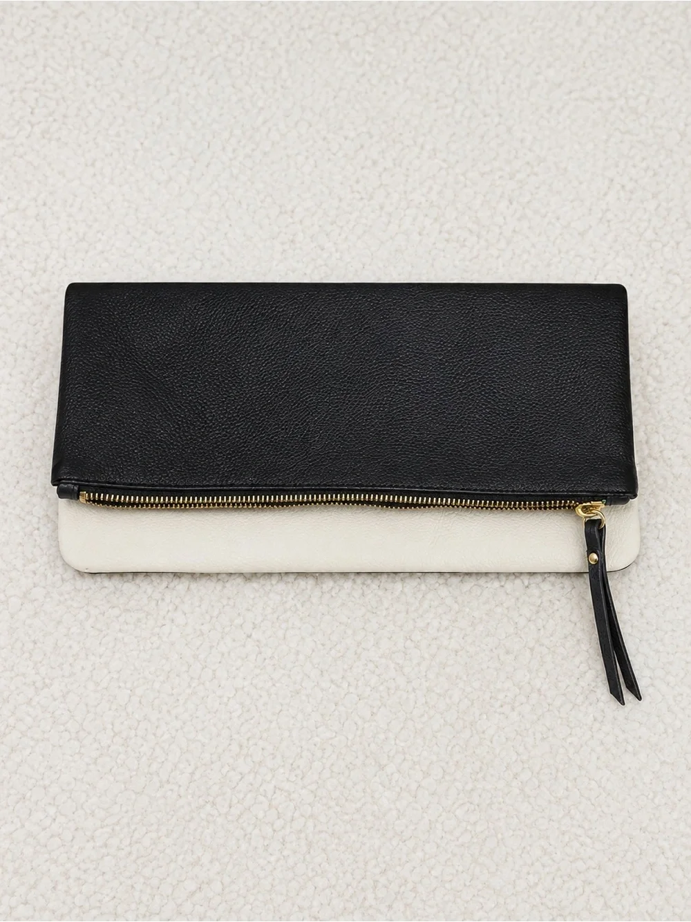 Black and Cream Fold-Over Leather Clutch Wallet Banana Republic